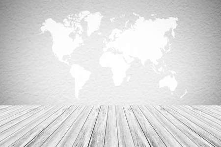 Wall texture background surface natural color , process in white color with white wood terrace with world mapの写真素材