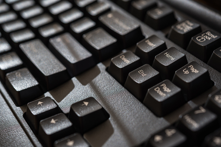 Keyboard for computer server or desktop computer focus on home and end button on a keyboard in...