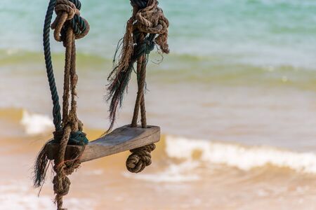Landscape of travel place with nature at a beach and tropical sea with blue sky and have a outdoor swing use for relax in happy vacationの写真素材
