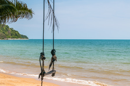 Landscape of travel place with nature at a beach and tropical sea with blue sky and have a outdoor swing use for relax in happy vacationの写真素材
