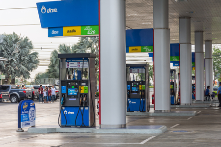 Bangkok, Thailand - April 30, 2016 : Fuel pumps at a petrol gas stationのeditorial素材