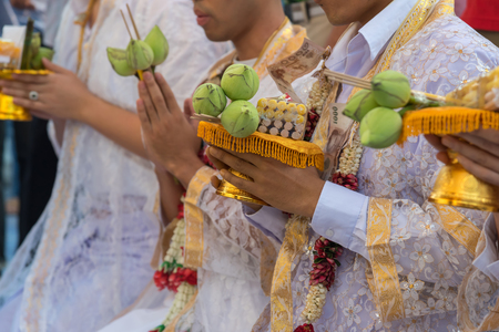 Ordination ceremony in buddhist Thai monk ritual for change man to monk in ordination ceremony in buddhist in Thailandの写真素材
