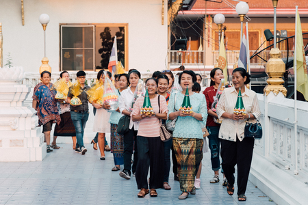 Bangkok, Thailand - January 21, 2018 : Ordination ceremony in buddhist Thai monk ritual for change man to monk in ordination ceremony in buddhist in Thailandのeditorial素材