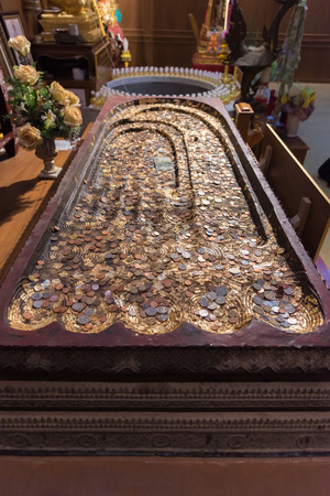 Ang Thong, Thailand - June 25, 2017 : Reproductive the Buddha Footprint in buddhist temple at Wat Lo Sutthawat, Buddhist temple in Tambon Sala Daeng, Mueang Ang Thong District, Ang Thongのeditorial素材