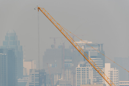Bangkok, Thailand - January 30, 2019 : Cityscape of Bangkok city with smog PM2.5 dust exceed the standard value of Bangkok city with bad weather air pollution cause poor visibility and health hazardsのeditorial素材