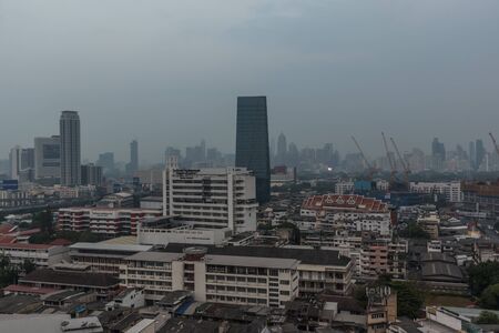 Bangkok, Thailand - January 31, 2019 : Cityscape of Bangkok city with smog PM2.5 dust exceed the standard value of Bangkok city with bad weather air pollution cause poor visibility and health hazardsのeditorial素材