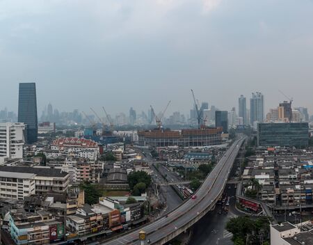 Bangkok, Thailand - January 31, 2019 : Cityscape of Bangkok city with smog PM2.5 dust exceed the...