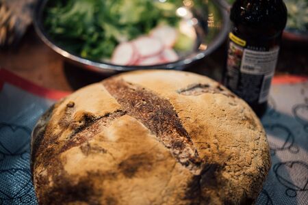 Sourdough bread with vegetables salad for sale at Thai street food market or restaurant in Thailandの写真素材