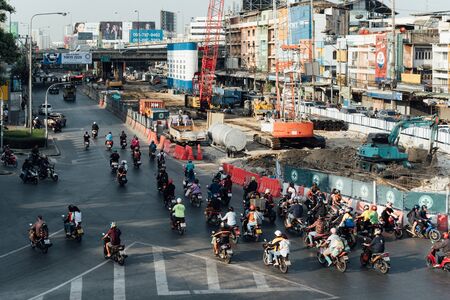 Bangkok, Thailand - November 15, 2019 : Cars on busy road in the Bangkok city, Thailand. Many cars...