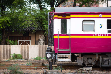 Bangkok, Thailand - January 17, 2020 : Unidentified railway train on the railroad tracks in Bangkok station. Many people in Thailand popular travel by train because it is cheaper.のeditorial素材
