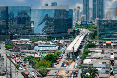 Bangkok, Thailand - May 28, 2020 : Construction site of Na Ranong Square and Klong Toei Intersection Overpass or Flyover in Bangkok. Bangkok is the capital and the most populous city of Thailand.のeditorial素材