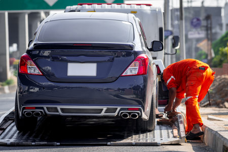 Car damaged crash from car accident on the road wait insurance in a city collision in Bangkok Road, accidents are a major problem of traffic in Thailand.の写真素材