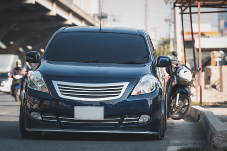 Car damaged crash from car accident on the road wait insurance in a city collision in Bangkok Road, accidents are a major problem of traffic in Thailand.の写真素材