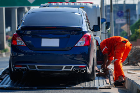 Car damaged crash from car accident on the road wait insurance in a city collision in Bangkok Road, accidents are a major problem of traffic in Thailand.の写真素材