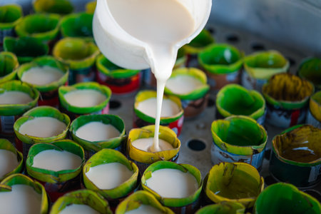 Nian gao is year cake or New Year cake or Chinese New Year's cake, is a sweet food prepared from glutinous rice flour and consumed in Chinese cuisine. It is also simply known as rice cake.の写真素材