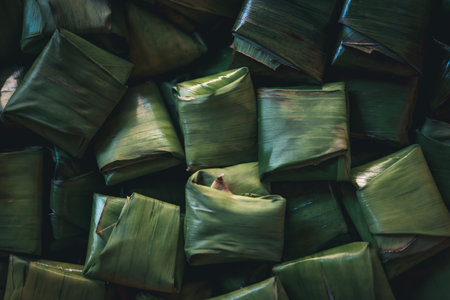 Nian gao is year cake or New Year cake or Chinese New Year's cake, is a sweet food prepared from glutinous rice flour and consumed in Chinese cuisine. It is also simply known as rice cake.の写真素材