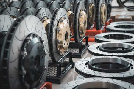 Car mechanic or serviceman disassembly and checking a disc brake and brake pads for fix and repair...