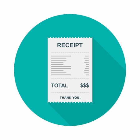 Receipt paper, Bill check, Invoice, Cash receipt, Payment of utility, Vector, Flat iconのイラスト素材