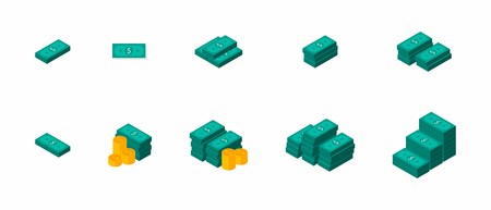 Dollars Bundles Vector, Flat icon, Icon pack, Icon setのイラスト素材