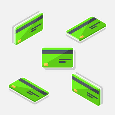 Credit card Green Isometric Flat - White Stroke Shadow icon vector.のイラスト素材