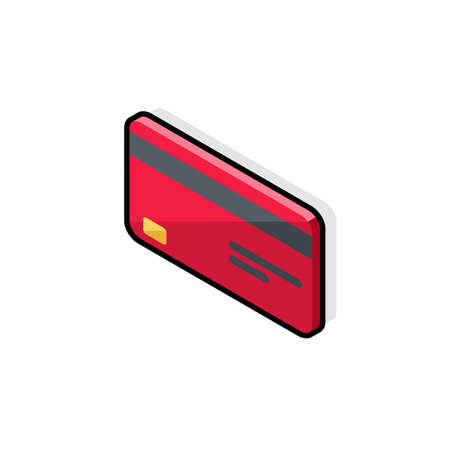 Credit card Red left view - Black Stroke Shadow icon vector isometric.のイラスト素材