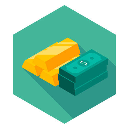 Gold Bar and Dollar icon vector isometric.のイラスト素材