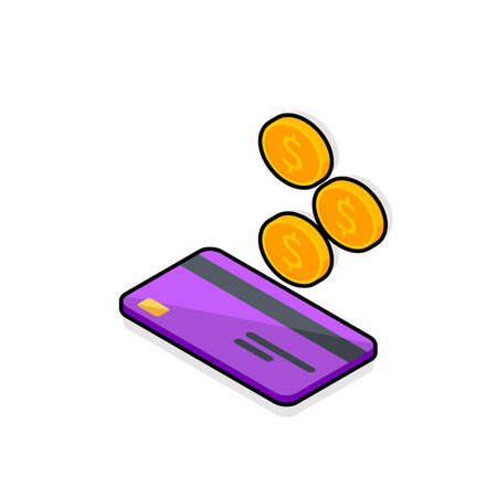 Cash get a bank card Purple left view - Black Stroke Shadow icon vector isometric.