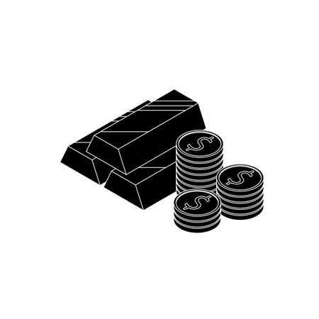 Gold Bar and Coin - White Outline icon vector isometric.のイラスト素材