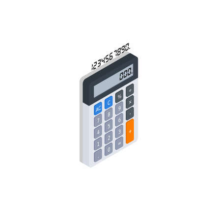 Calculator and Digital number right view Shadow icon vector isometric.のイラスト素材