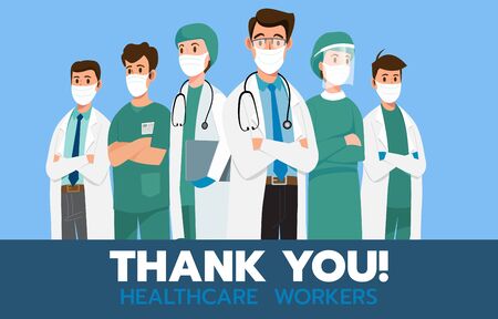 Thank you brave healthcare working for the fight against covid-19 coronavirus infection. Vectorのイラスト素材