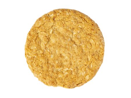 Homemade oat and wholemeal biscuits isolated on white background. Its are a nutrient-rich food associated with protein, fiber and no artificial flavoursor or colour added.の写真素材