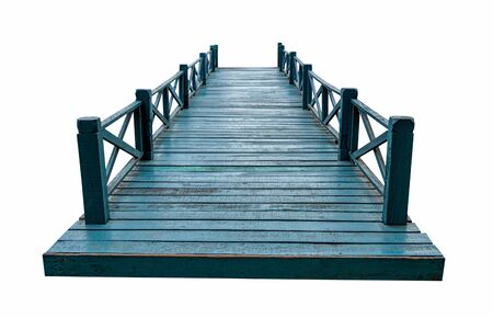 Old green wooden bridge isolated on white background with clipping path.の写真素材