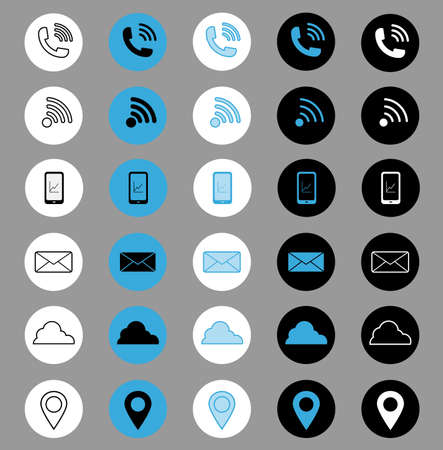 Icons vector illustration for business card. Flat icons of various styles and colors.のイラスト素材