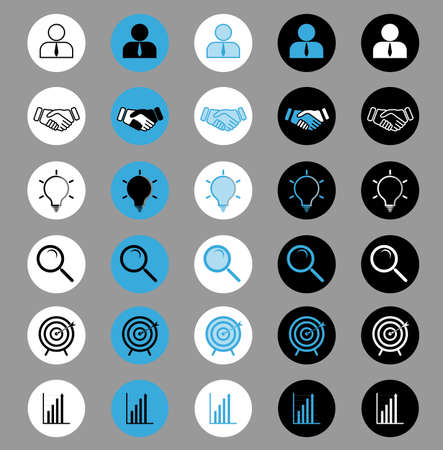Icons vector illustration for business card. Flat icons of various styles and colors.のイラスト素材