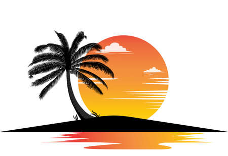 Coconut and sun vector illustration in retro style on white background. Beaches and travel are on vacation.のイラスト素材