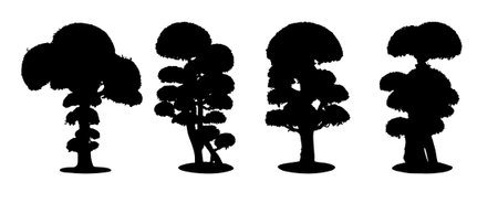 Set of silhouette of bonsai vector illustration on white background.のイラスト素材