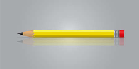 Realistic yellow pencil and red rubber vector illustration with reflection on table.のイラスト素材