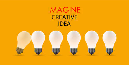 Set of Light bulb  vector illustration isolated on yellow background.のイラスト素材