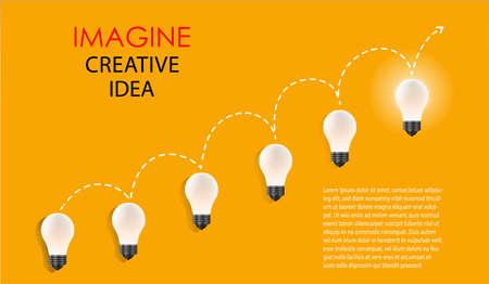Bulb light and graph  icon vector illustration on orange background. The graph shows the growth of idea and investment.のイラスト素材