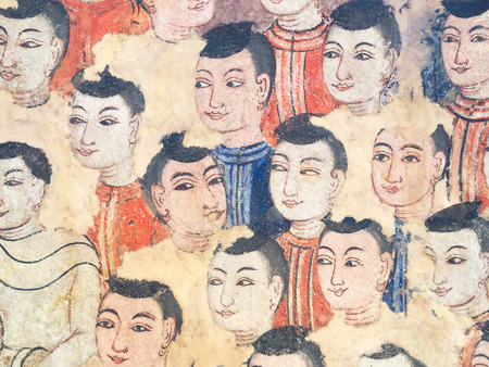 pepole painting on the interior wall in Wat Pha-singha Temple. This temple is the one of famous temples in the city centre of Chiang Mai, thailand.のeditorial素材