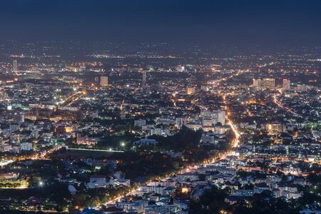 City  from the view point on top of mountain in twilight time, Chiangmai ,Thailandの写真素材