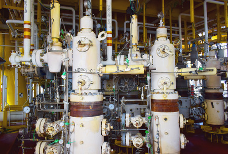 Offshore X-mas Tree at Wellhead Platform.Piping and vale on offshore oil and gas wellhead platform...