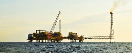 Offshore construction platform for production oil and gas, Oil and gas industry and hard work,...