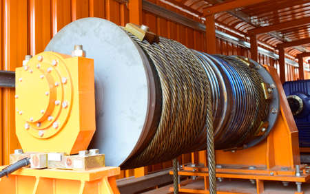 Wire rope sling or cable sling on crane reel drum or winch roll of crane the lifting machine in...
