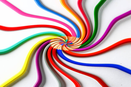 color pencils with twist the tip on white paper backgroundの写真素材