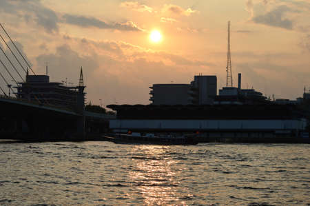 Sunrise, Chao Phraya river, Bangkok  Fresh new day Skyline, riverの写真素材