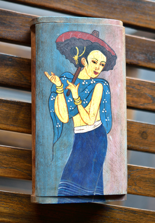 Antique Tissue Box on tableの写真素材