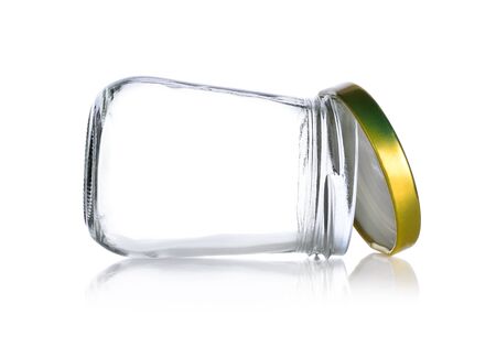 Empty jam bottle on white backgroundの写真素材