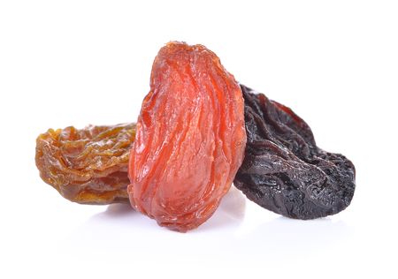 Collection of various raisins isolated on white backgroundの写真素材