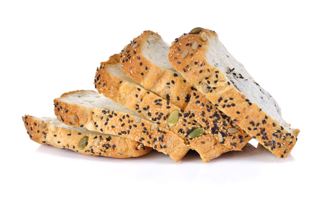 Whole wheat bread on white backgroundの写真素材